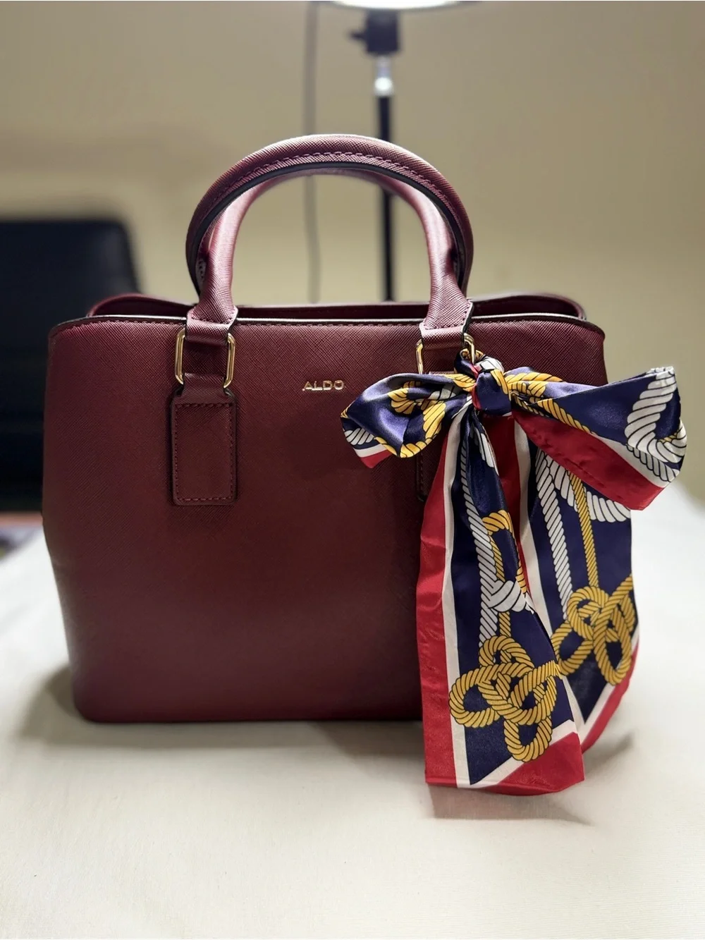 ALDO Burgundy Satchel with Nautical Scarf Accent
